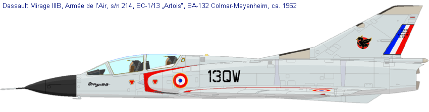 Mirage IIIB n°214 13-QW à l'escadron 1-13 Artois en 1962